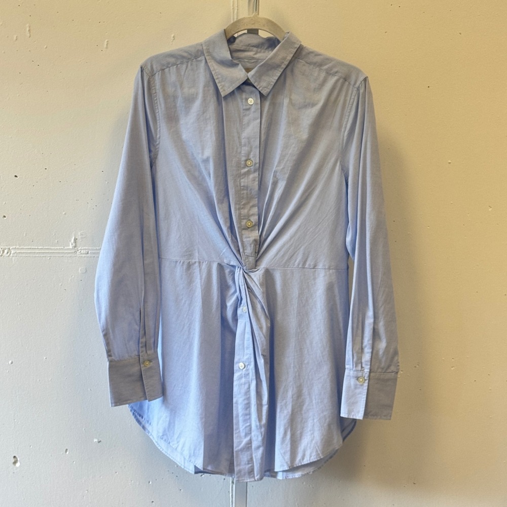 Loft Light Blue Twist Front Cotton Button Down Longline Shirt Tunic Size 10